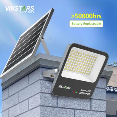 কেনা ব্যাটারি প্রতিস্থাপন করুন 60W 100W 200W 300W গ্লাস কভার সহ সৌর বন্যা আলো অনলাইন উত্পাদন